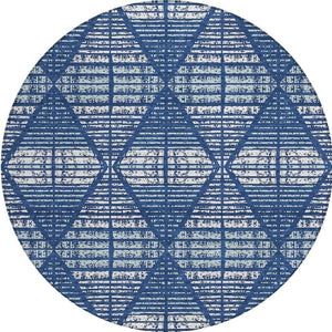 8 Ft Round Geometric Polyester Area Rug Blue Charcoal Washable Indoor Outdoor