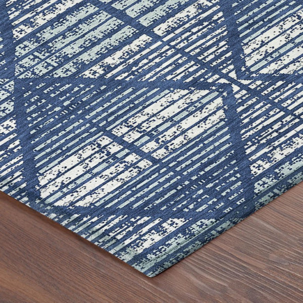 8 Ft Round Geometric Polyester Area Rug Blue Charcoal Washable Indoor Outdoor