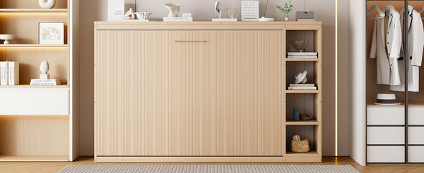 English Elm Full Full Size Murphy Bed with Bookshelf and Fold-Down Work Surface, Space-Saving LVL/MDF Design Natural GX002220AAN