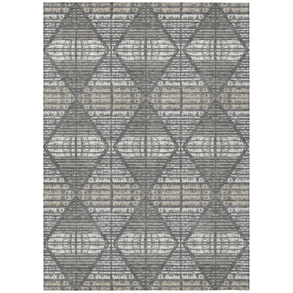 HomeRoots 5x8 Gray Taupe Geometric Polyester Area Rug Washable Stain Resistant Indoor Outdoor 735953