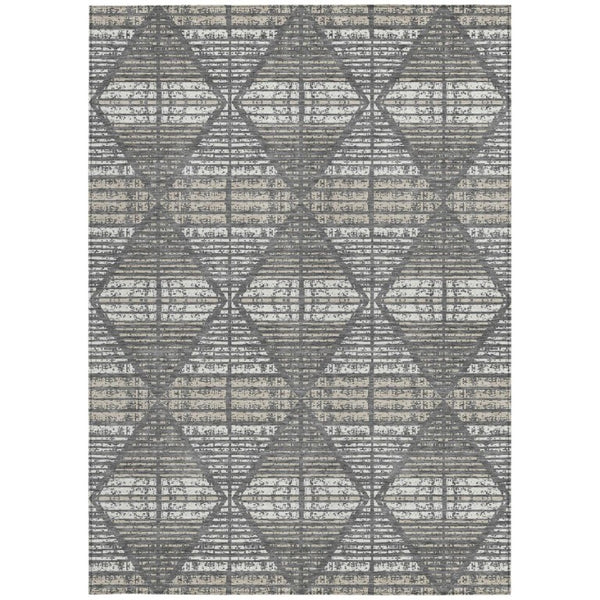 5x8 Gray Taupe Geometric Polyester Area Rug Washable Stain Resistant Indoor Outdoor