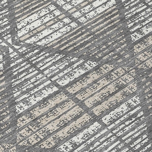 5x8 Gray Taupe Geometric Polyester Area Rug Washable Stain Resistant Indoor Outdoor