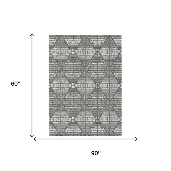 5x8 Gray Taupe Geometric Polyester Area Rug Washable Stain Resistant Indoor Outdoor