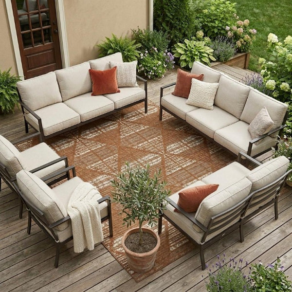 8 X 10 Geometric Polyester Area Rug Washable for Patio Porch Poolside and Family Rooms