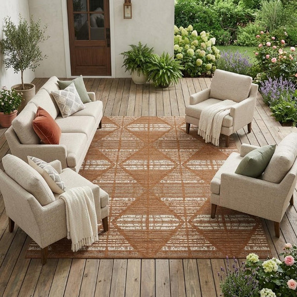 9 X 12 Geometric Polyester Area Rug Washable Stain Resistant Patio Porch Decor