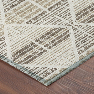 5x8 Geometric Polyester Area Rug Washable Stain Resistant Indoor Outdoor Pearl Navy