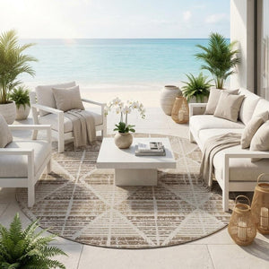 8 Foot Round Geometric Polyester Area Rug Washable for Patio Porch and Family Rooms
