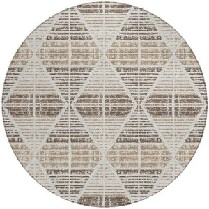 8 Foot Round Geometric Polyester Area Rug Washable for Patio Porch and Family Rooms