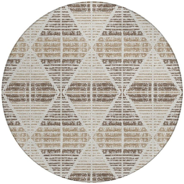 8 Foot Round Geometric Polyester Area Rug Washable for Patio Porch and Family Rooms