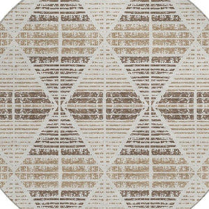 8 Foot Round Geometric Polyester Area Rug Washable for Patio Porch and Family Rooms