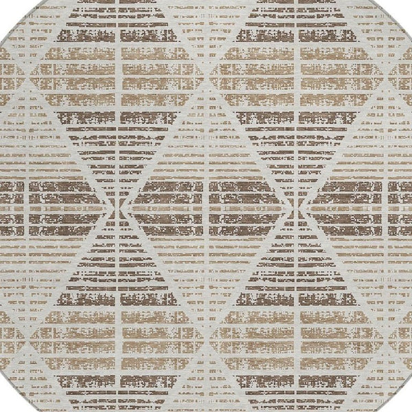 8 Foot Round Geometric Polyester Area Rug Washable for Patio Porch and Family Rooms