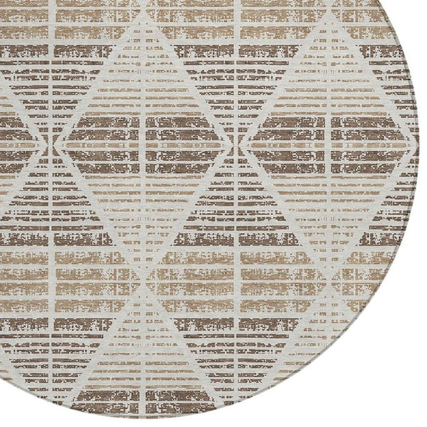8 Foot Round Geometric Polyester Area Rug Washable for Patio Porch and Family Rooms
