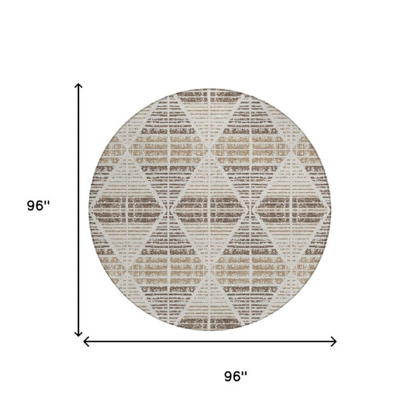 8 Foot Round Geometric Polyester Area Rug Washable for Patio Porch and Family Rooms