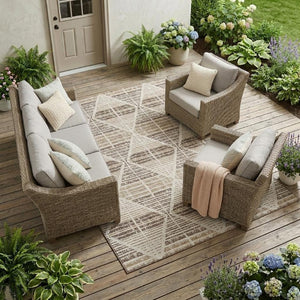 10 Ft X 14 Ft Geometric Polyester Area Rug Washable Indoor Outdoor Pearl Navy