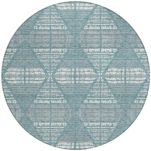 8 Ft Round Geometric Polyester Area Rug Teal Brown Washable for Indoor Outdoor Use