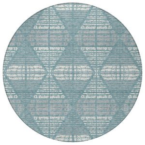 8 Ft Round Geometric Polyester Area Rug Teal Brown Washable for Indoor Outdoor Use