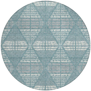 8 Ft Round Geometric Polyester Area Rug Teal Brown Washable for Indoor Outdoor Use