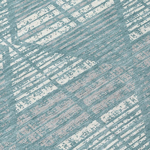 8 Ft Round Geometric Polyester Area Rug Teal Brown Washable for Indoor Outdoor Use