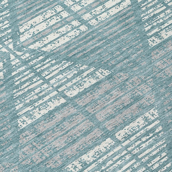 8 Ft Round Geometric Polyester Area Rug Teal Brown Washable for Indoor Outdoor Use