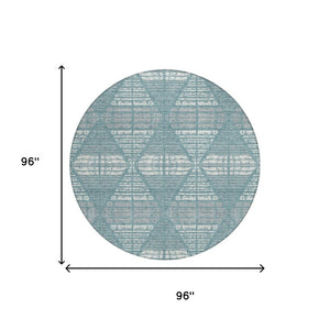 8 Ft Round Geometric Polyester Area Rug Teal Brown Washable for Indoor Outdoor Use
