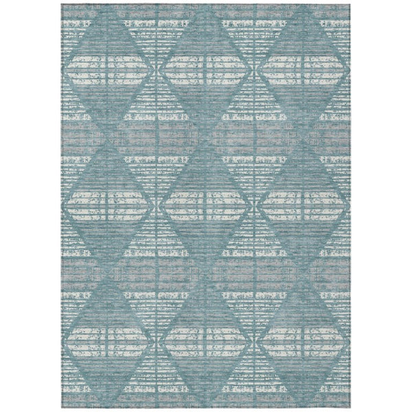 HomeRoots 8x10 Teal Brown Geometric Polyester Rug Washable Stain Resistant Indoor Outdoor 735979