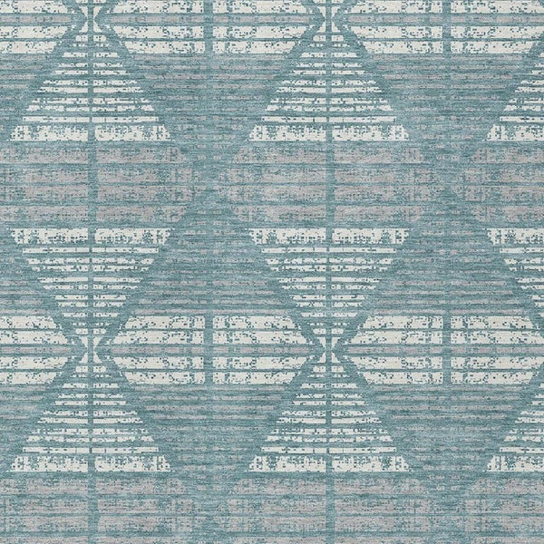 8x10 Teal Brown Geometric Polyester Rug Washable Stain Resistant Indoor Outdoor