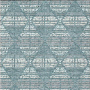 8x10 Teal Brown Geometric Polyester Rug Washable Stain Resistant Indoor Outdoor