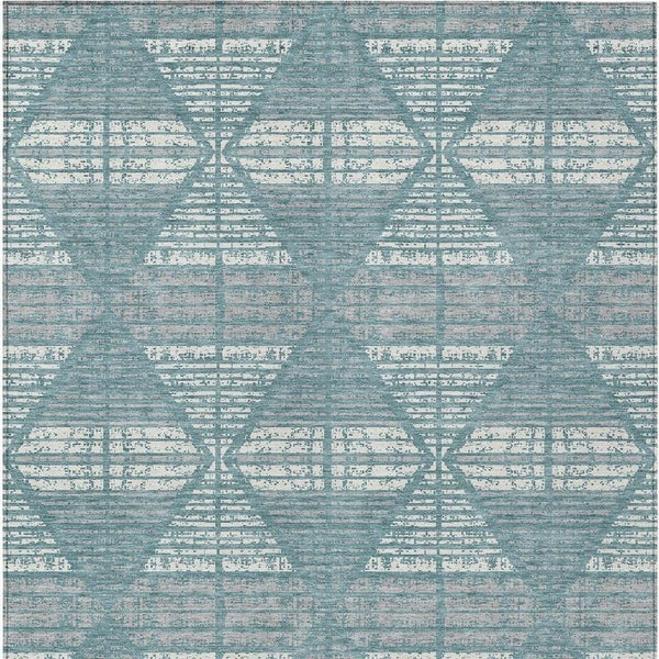 8x10 Teal Brown Geometric Polyester Rug Washable Stain Resistant Indoor Outdoor