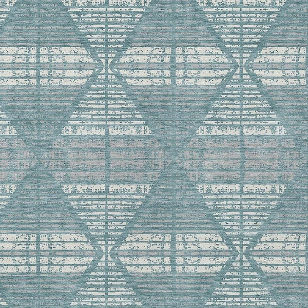 8x10 Teal Brown Geometric Polyester Rug Washable Stain Resistant Indoor Outdoor