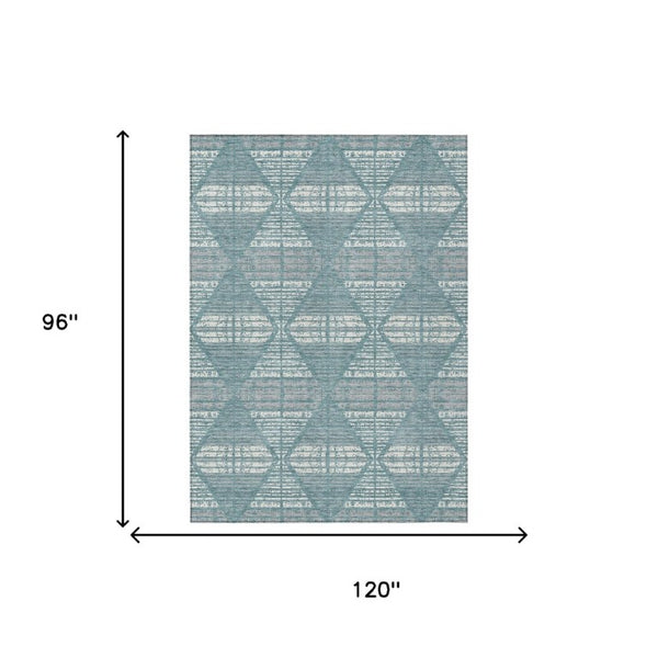 8x10 Teal Brown Geometric Polyester Rug Washable Stain Resistant Indoor Outdoor