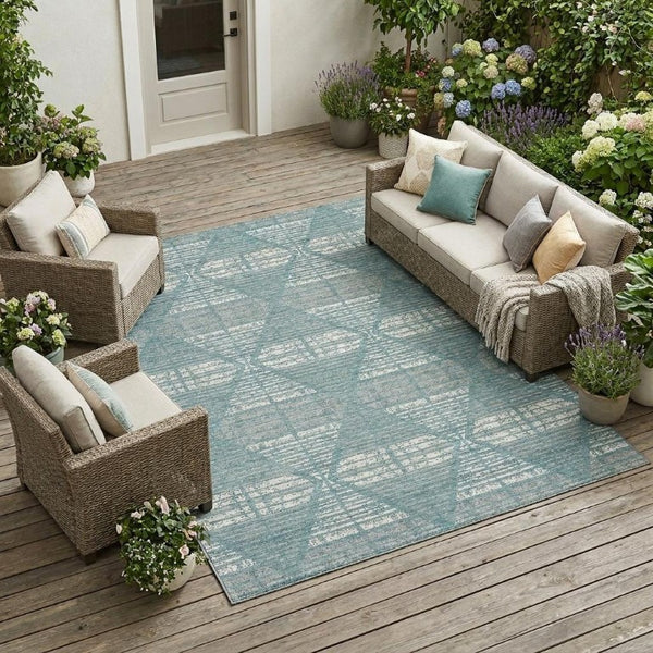 10 Ft X 14 Ft Geometric Polyester Area Rug Washable Teal Brown Indoor Outdoor