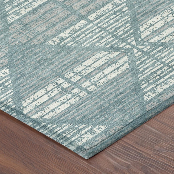 10 Ft X 14 Ft Geometric Polyester Area Rug Washable Teal Brown Indoor Outdoor
