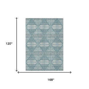 10 Ft X 14 Ft Geometric Polyester Area Rug Washable Teal Brown Indoor Outdoor