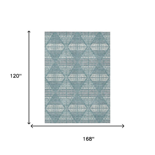 10 Ft X 14 Ft Geometric Polyester Area Rug Washable Teal Brown Indoor Outdoor
