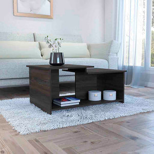 English Elm Coffee Coffee Table Modern Black with Dual-Tier Top and Open Display Shelf, Easy Assembly, Chic B097133054