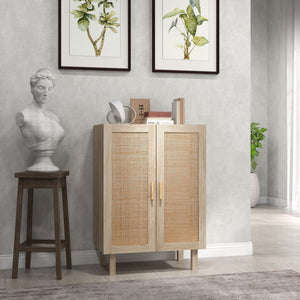 English Elm Homcom Boho Sideboard Buffet Cabinet With Rattan Doors, Adjustable Shelves, And Elevated Base Design W2225P217723