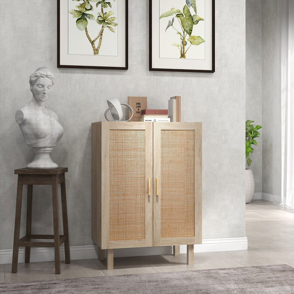 English Elm Homcom Boho Sideboard Buffet Cabinet With Rattan Doors, Adjustable Shelves, And Elevated Base Design W2225P217723