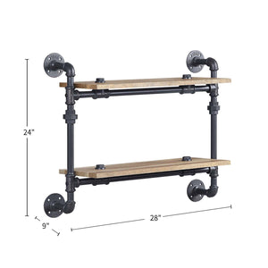 English Elm 2 Pipe Wall Shelf – 2-Tier Oak Planks with Sandy Black Metal Tubes, Farmhouse Industrial Display & Storage Solution B016P324197