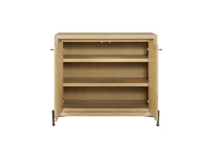 English Elm Hickory Veneer Two Door Storage Chest with Metal Legs and Geometric Wood Grain Pattern B2699P447495