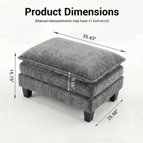 English Elm Rectangular Chenille Upholstered Ottoman Soft Foam Footrest for Living Room or Bedroom Dark Grey W2519P486112