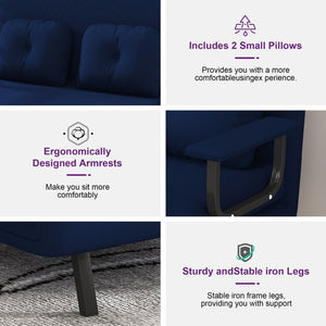 English Elm 46" Wide Corduroy Sleeper Sofa Bed Convertible Folding Chair for Two with Adjustable Backrest Blue W2700P431035