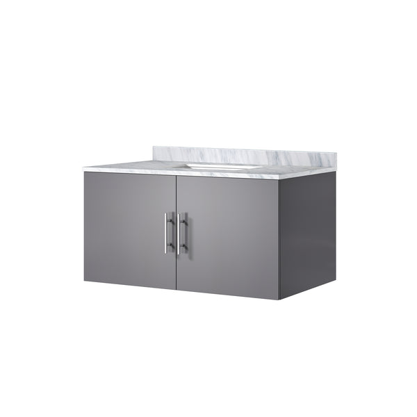 English Elm Dark Grey Bath Vanity With Carrara Marble Top - Elegant 36” W Design, Soft-Close Hardware & Storage B2731P258600
