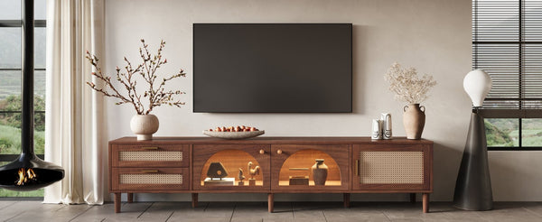 English Elm Rattan Door Media Console with Pine Legs Modern Farmhouse Tv Stand for Large Living Rooms N710P365042P