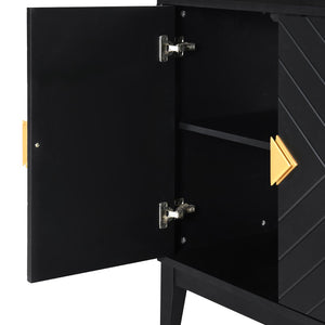 English Elm Christopher Knight Home® - 4-Door Elegant Sideboard Storage Cabinet With Gold Handles - Modern Black Design For Living & Dining N759P192449B