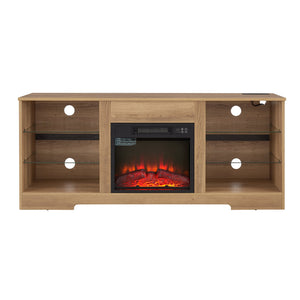 English Elm TV LED Fireplace TV Stand with Bluetooth LED Lights, Remote, USB Charging & Ample Storage, 58" Oak W2275P257558