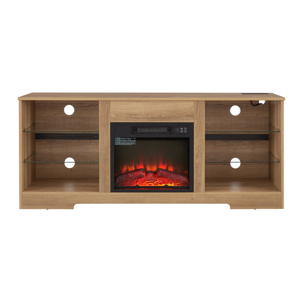 English Elm TV LED Fireplace TV Stand with Bluetooth LED Lights, Remote, USB Charging & Ample Storage, 58" Oak W2275P257558