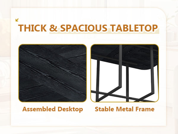 English Elm 7-piece Matte Black Dining Set with Wood Grain Table and Pu Leather Chairs for Six W3875S00092