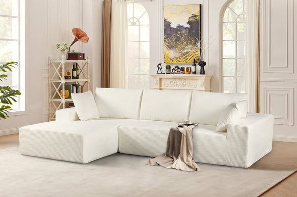 English Elm Cozyform Convertible Sectional Sofa In Ivory Corduroy - Plush, Space-Saving Sleeper For Modern Living B2735P359715
