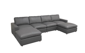 English Elm Leather Match Upholstered Modular Sectional for Spacious Open Plan Living Rooms Blue Gray B2748S00169