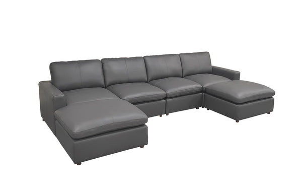English Elm Leather Match Upholstered Modular Sectional for Spacious Open Plan Living Rooms Blue Gray B2748S00169